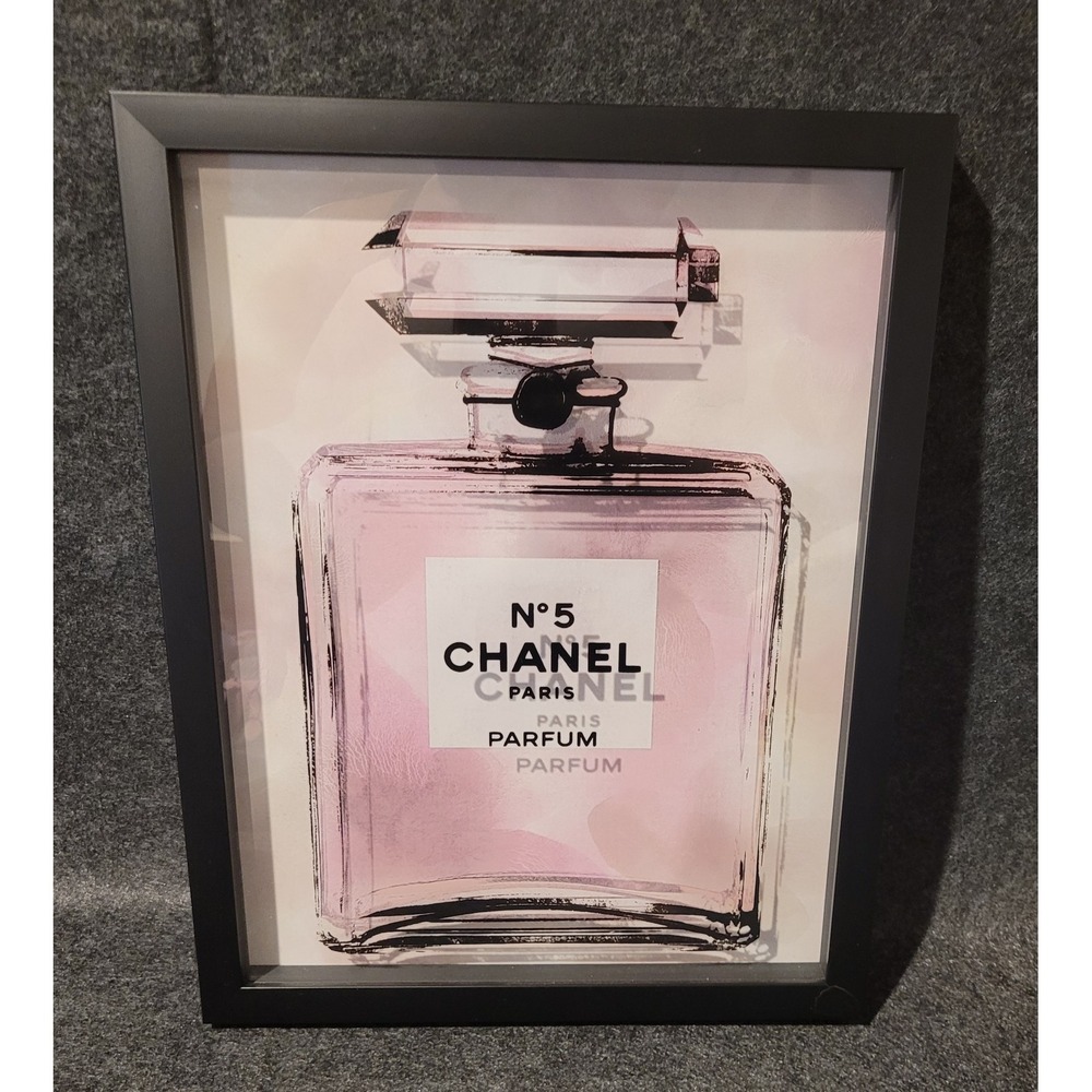 Framed Chic Pink Chanel N°5 Parfum Bottle Fashion Wall Art Decor (12" x 15")